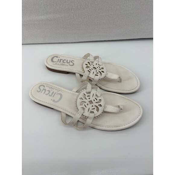 Circus Sam Edelman White Faux Leather Flip Flops Sandals Women's Size 11 M - Picture 2 of 4